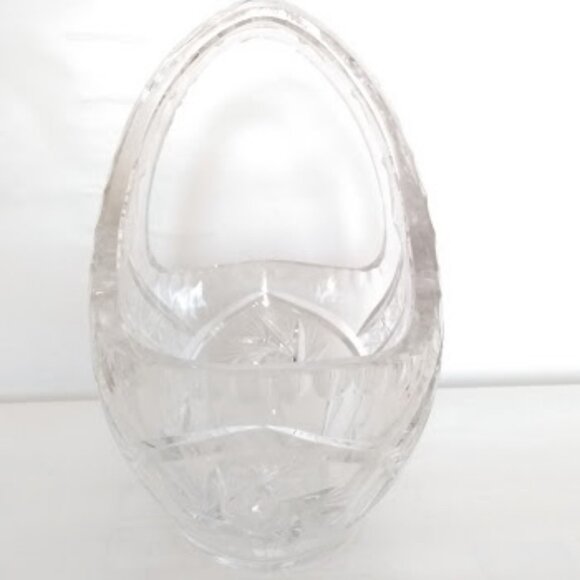 Vintage Clear Lead Crystal Glass Starburst Pinwheel Cut Basket With Handle 6" - Picture 3 of 12
